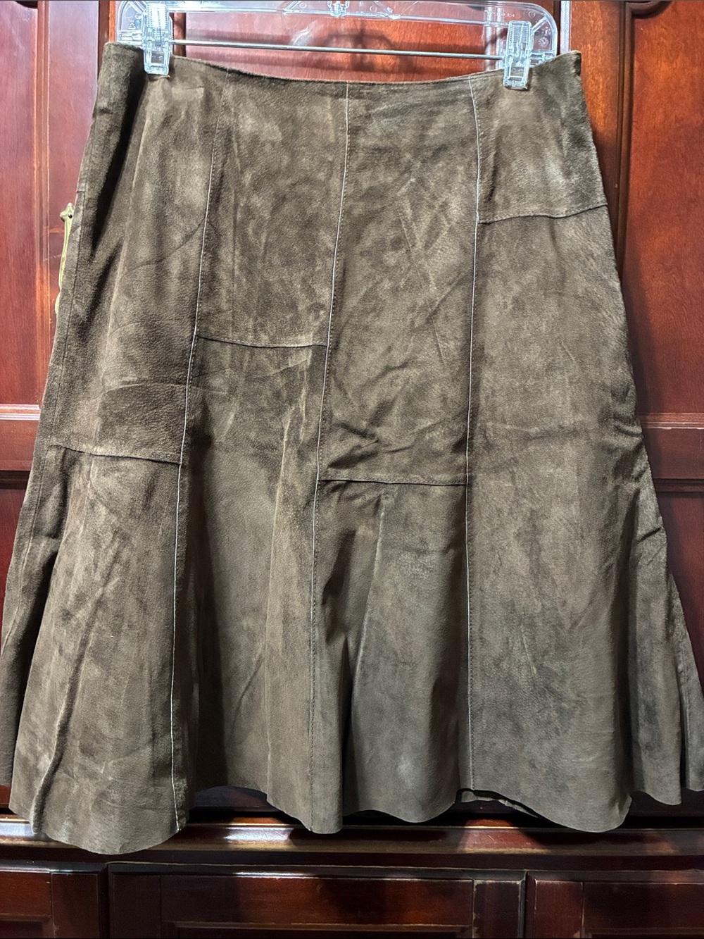 A-Line Faux Suede Knee-Length Skirt in Brown size size 8